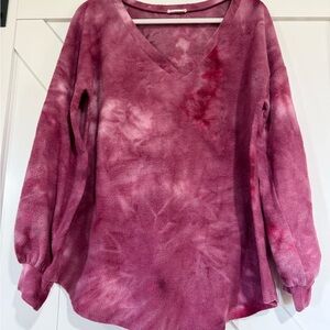 Pinkish/Pirple Tie-Dye V-Neck Sweater